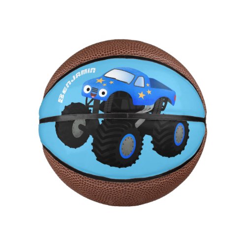 Cute blue monster truck cartoon illustration mini basketball