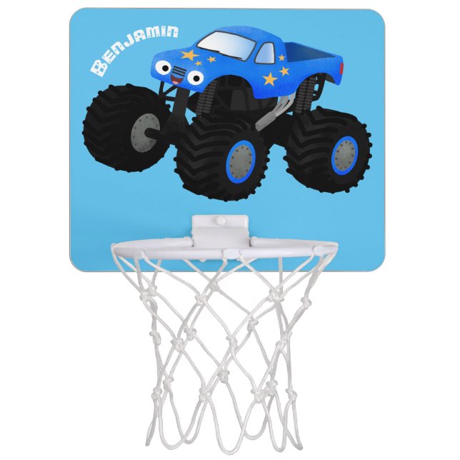 Cute blue monster truck cartoon illustration mini basketball hoop (Front)