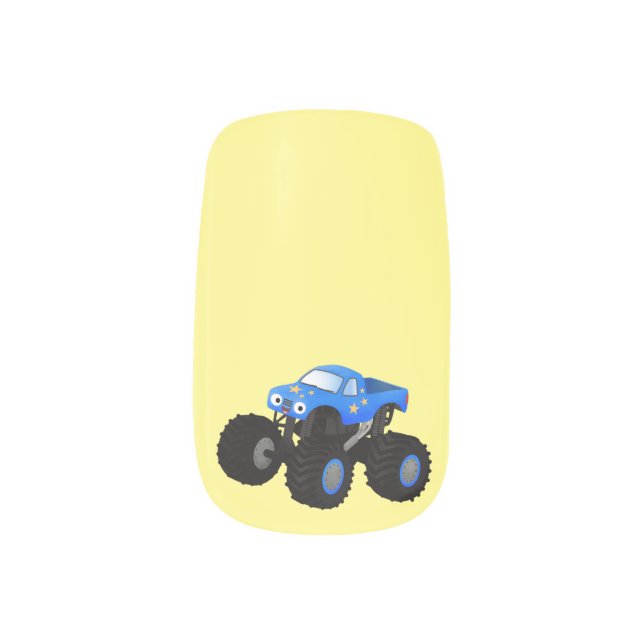 Cute blue monster truck cartoon illustration minx nail art (Left Thumb)