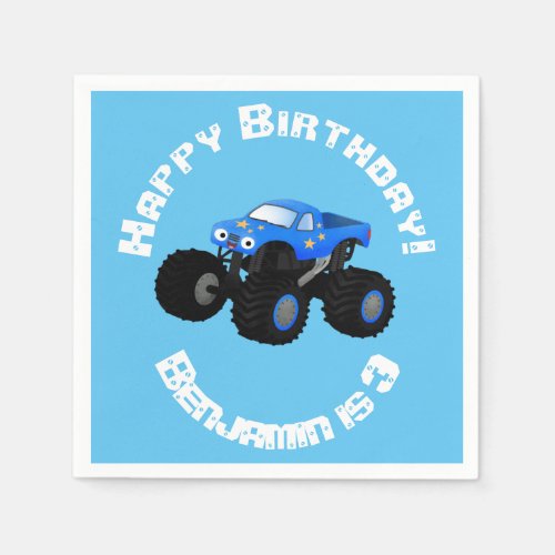 Cute blue monster truck cartoon illustration napkins