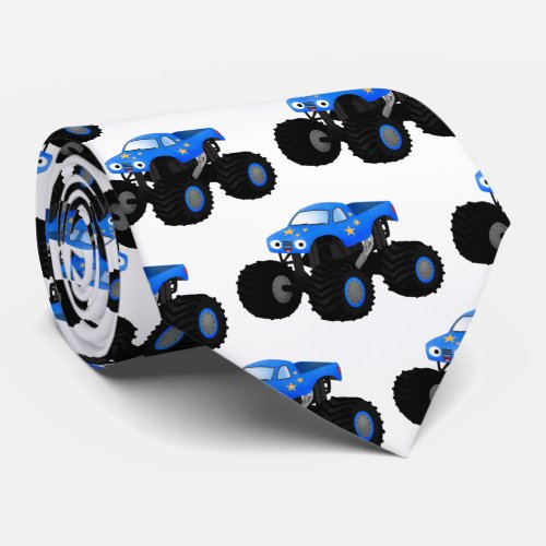 Cute blue monster truck cartoon illustration neck tie