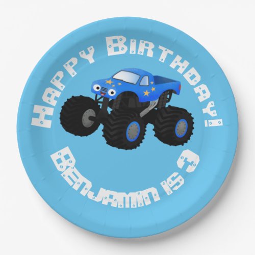 Cute blue monster truck cartoon illustration paper plates