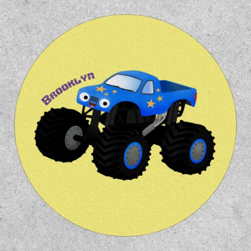 Cute blue monster truck cartoon illustration patch