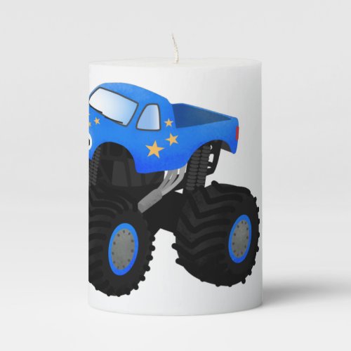 Cute blue monster truck cartoon illustration pillar candle