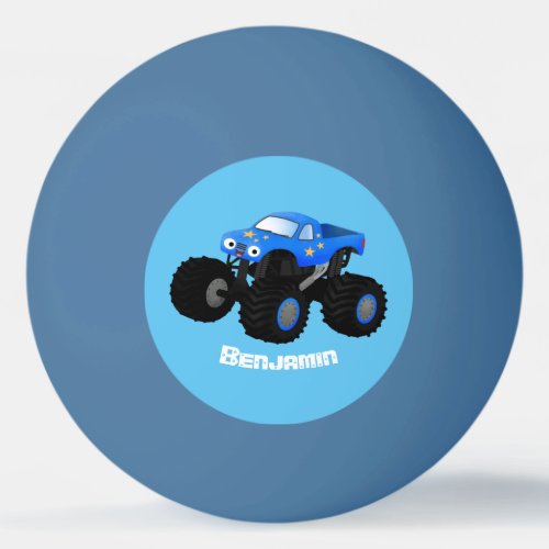 Cute blue monster truck cartoon illustration ping pong ball