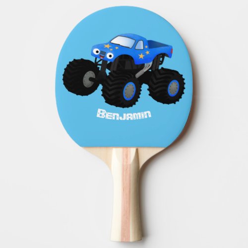 Cute blue monster truck cartoon illustration ping pong paddle