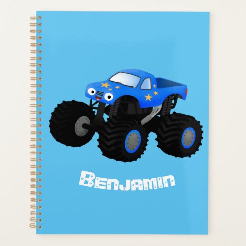 Cute blue monster truck cartoon illustration planner