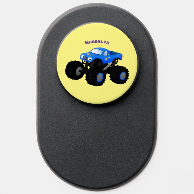 Cute blue monster truck cartoon illustration PopSocket (Popsocket)