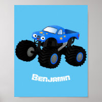 Cute blue monster truck cartoon illustration