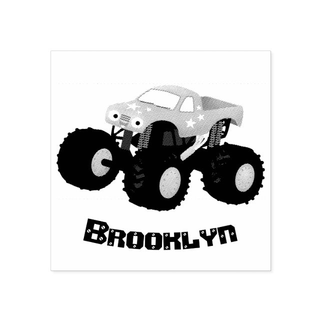 Cute blue monster truck cartoon illustration rubber stamp (Imprint)