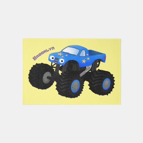 Cute blue monster truck cartoon illustration rug