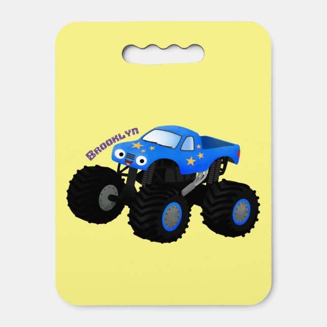 Cute blue monster truck cartoon illustration seat cushion (Front Vertical)