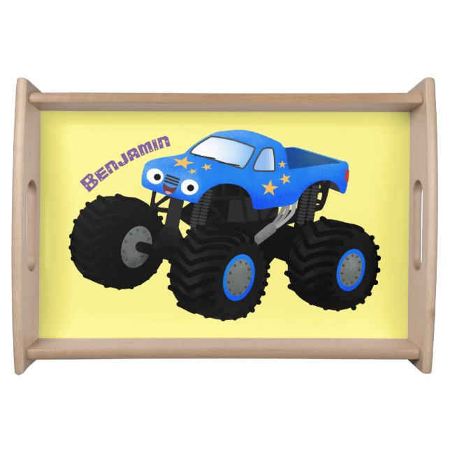 Cute blue monster truck cartoon illustration serving tray (Front)