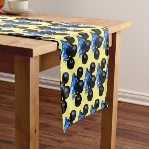 Cute blue monster truck cartoon illustration short table runner