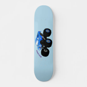 Cute blue monster truck cartoon illustration skateboard