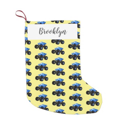 Cute blue monster truck cartoon illustration small christmas stocking