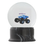 Cute blue monster truck cartoon illustration snow globe (Front)