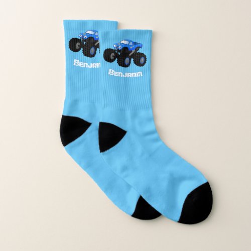 Cute blue monster truck cartoon illustration socks