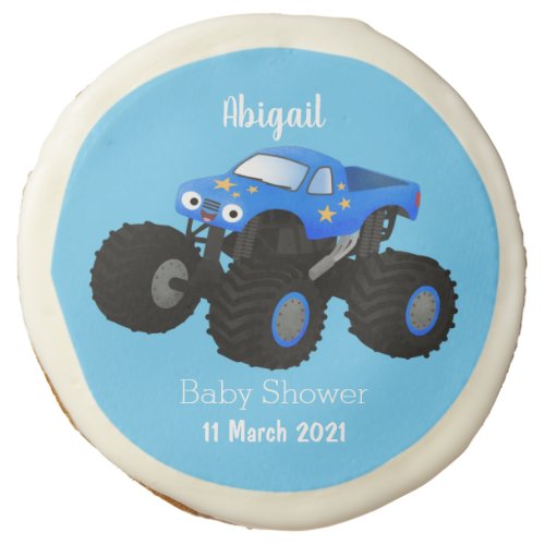 Cute blue monster truck cartoon illustration sugar cookie