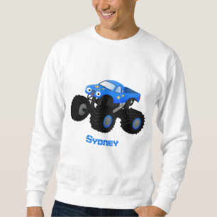 Cute blue monster truck cartoon illustration sweatshirt