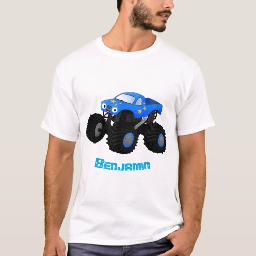 Cute blue monster truck cartoon illustration T_Shirt