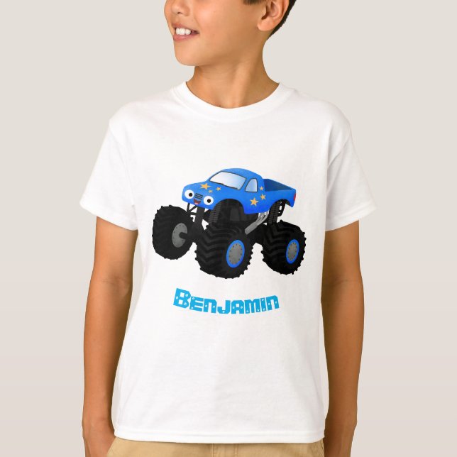 Cute blue monster truck cartoon illustration T-Shirt (Front)