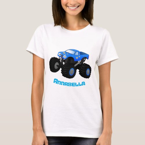 Cute blue monster truck cartoon illustration T_Shirt