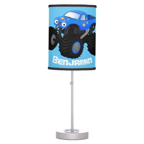 Cute blue monster truck cartoon illustration table lamp