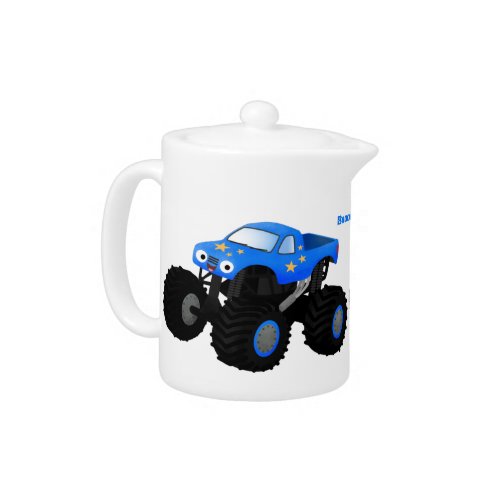 Cute blue monster truck cartoon illustration teapot