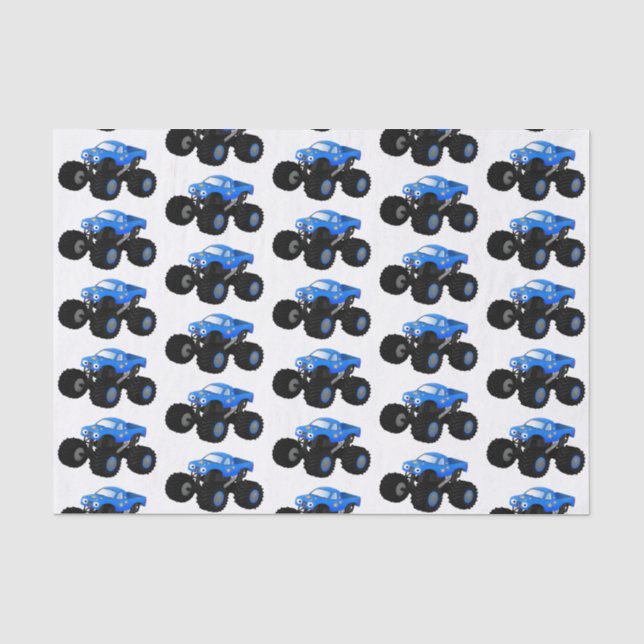 Cute blue monster truck cartoon illustration tissue paper (Front)