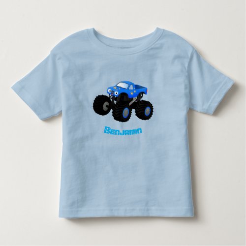 Cute blue monster truck cartoon illustration toddler t_shirt
