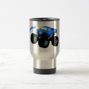 Cute blue monster truck cartoon illustration travel mug