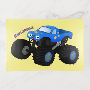 Cute blue monster truck cartoon illustration trinket tray