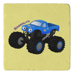 Cute blue monster truck cartoon illustration trivet
