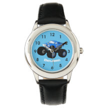 Cute blue monster truck cartoon illustration