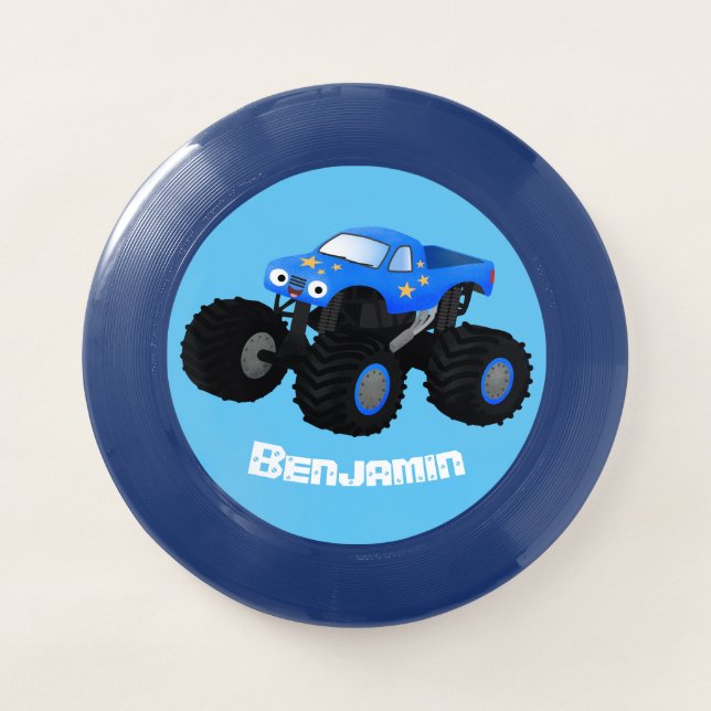 Cute blue monster truck cartoon illustration Wham-O frisbee (Front)
