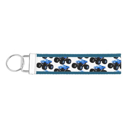 Cute blue monster truck cartoon illustration wrist keychain