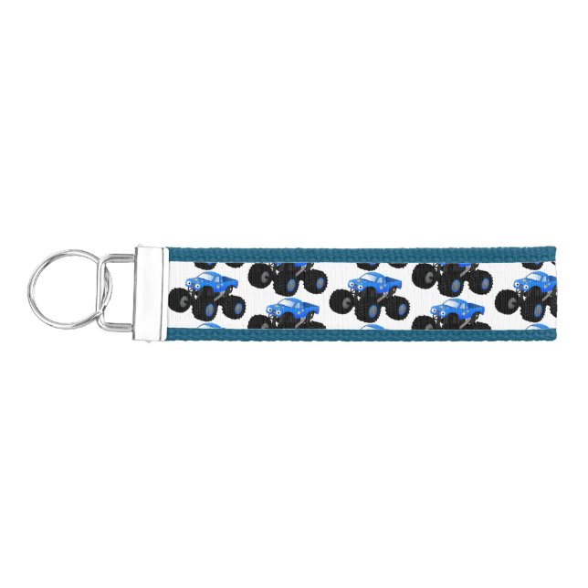 Cute blue monster truck cartoon illustration wrist keychain (Keys on Left)