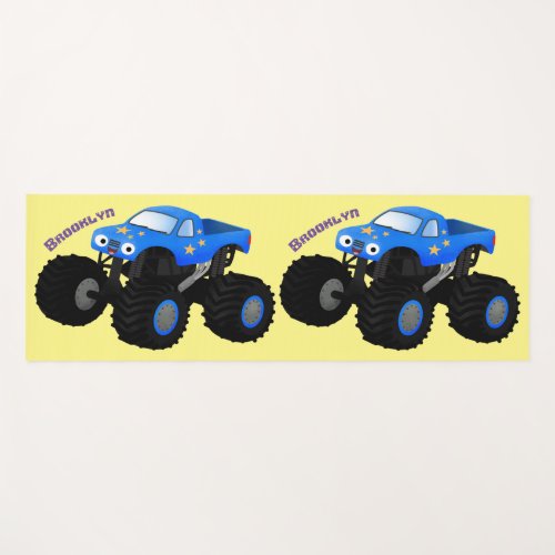 Cute blue monster truck cartoon illustration yoga mat