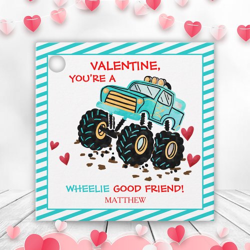 Cute Blue Monster Truck School Valentine Favor Tags