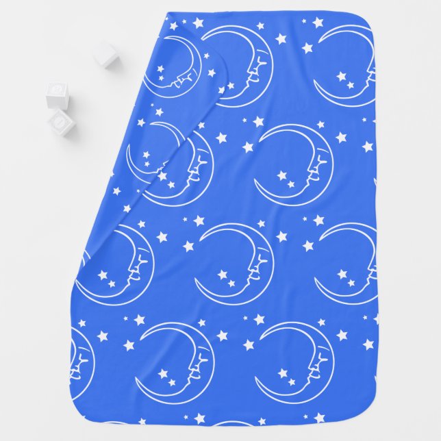 Cute Blue Moon Stars Nursery Baby Blanket (In Situ)