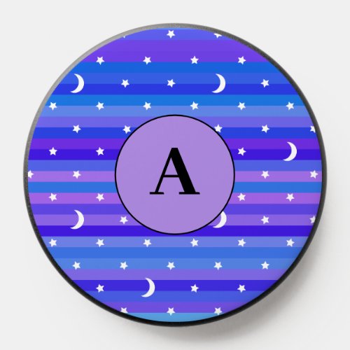 Cute Blue Moon Stars Sky Pattern Custom Monogram PopSocket