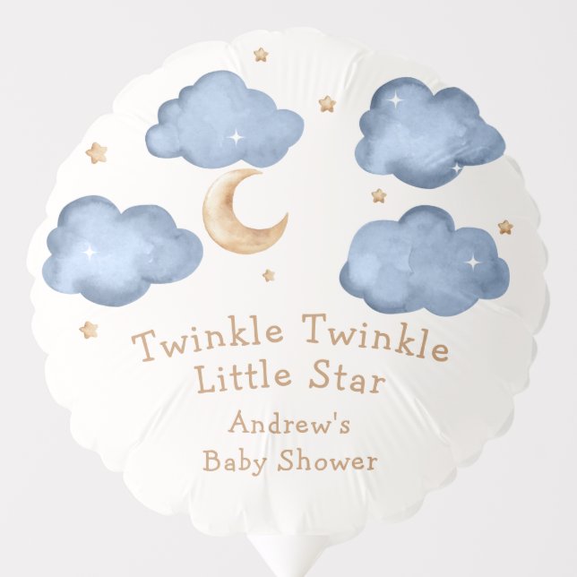 Cute Blue Moon Stars Twinkle Twinkle Baby Shower  Balloon (Front)