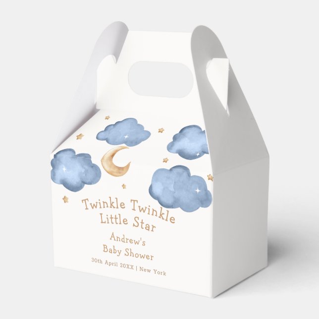 Cute Blue Moon Stars Twinkle Twinkle Baby Shower  Favor Boxes (Front Side)
