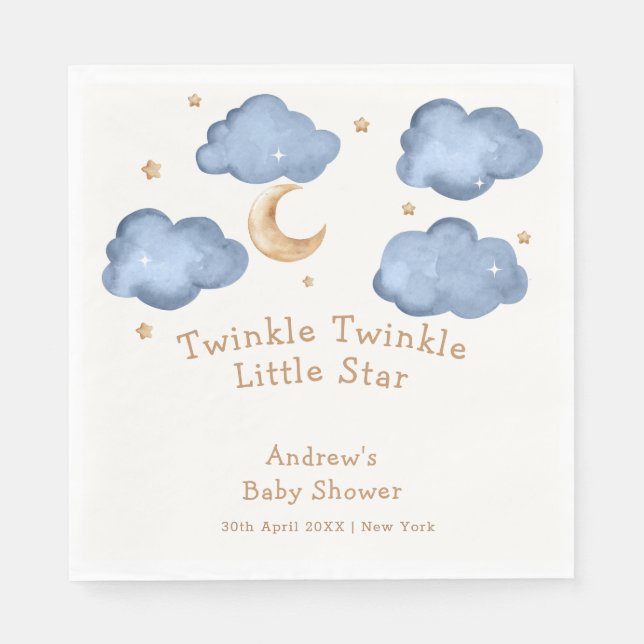 Cute Blue Moon Stars Twinkle Twinkle Baby Shower  Napkins (Front)