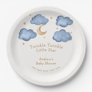 Cute Blue Moon Stars Twinkle Twinkle Baby Shower  Paper Plates
