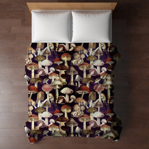 Cute blue mushroom fungi garden pattern duvet cover
