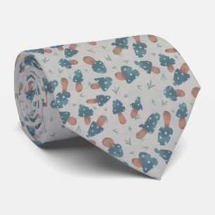 Cute Blue Mushroom Fungi Pattern Neck Tie
