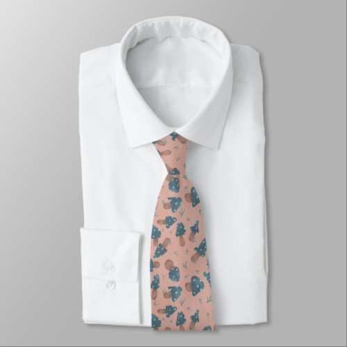 Cute Blue Mushroom Fungi Pattern Neck Tie