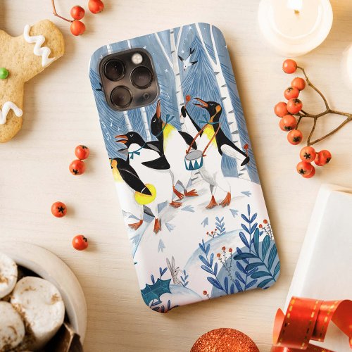 Cute blue musicians penguins snow animals iPhone 13 case